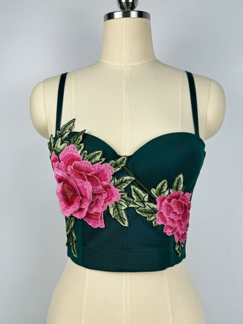 Nova kratka izvezena bustier-top s kosticama, kineskog stila, tro-dimenzionalna dekoracija, naramenice
