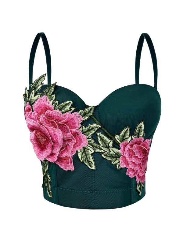 Nova kratka izvezena bustier-top s kosticama, kineskog stila, tro-dimenzionalna dekoracija, naramenice