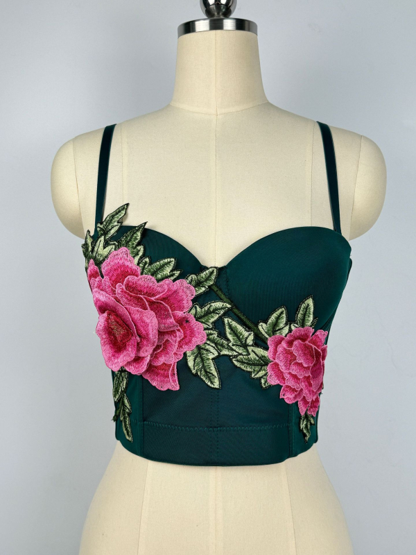 Nova kratka izvezena bustier-top s kosticama, kineskog stila, tro-dimenzionalna dekoracija, naramenice