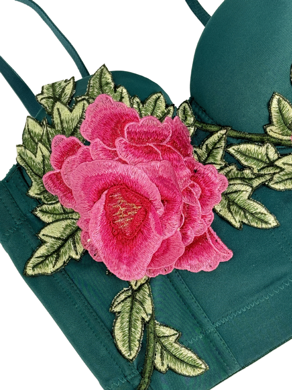 Nova kratka izvezena bustier-top s kosticama, kineskog stila, tro-dimenzionalna dekoracija, naramenice