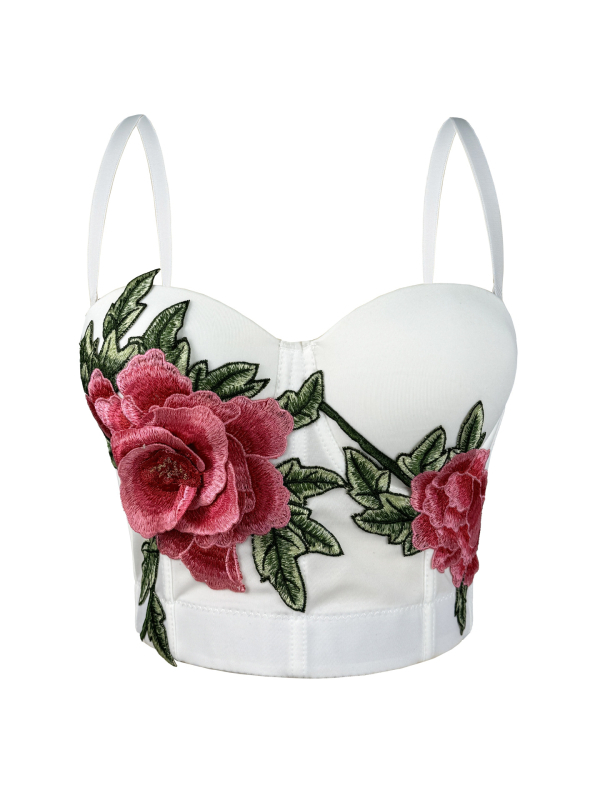 Nova kratka izvezena bustier-top s kosticama, kineskog stila, tro-dimenzionalna dekoracija, naramenice