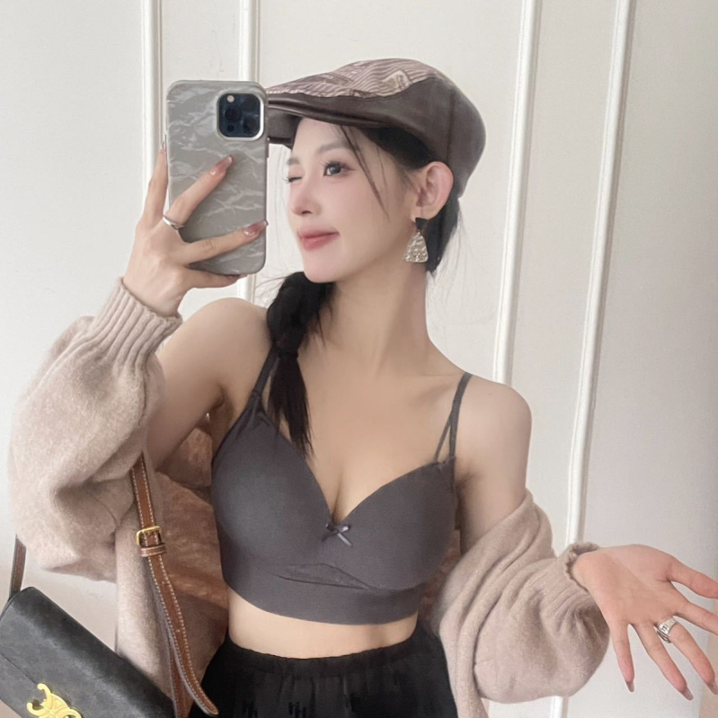 Σουτιέν χωρίς ραφές σε γαλλικό στυλ από βαμβακερή γάζα, με ρυθµιζόµενες τιράντες, wrap-design, λατέξ cups, 3/4 καλούπια, ανοιχτή πλάτη