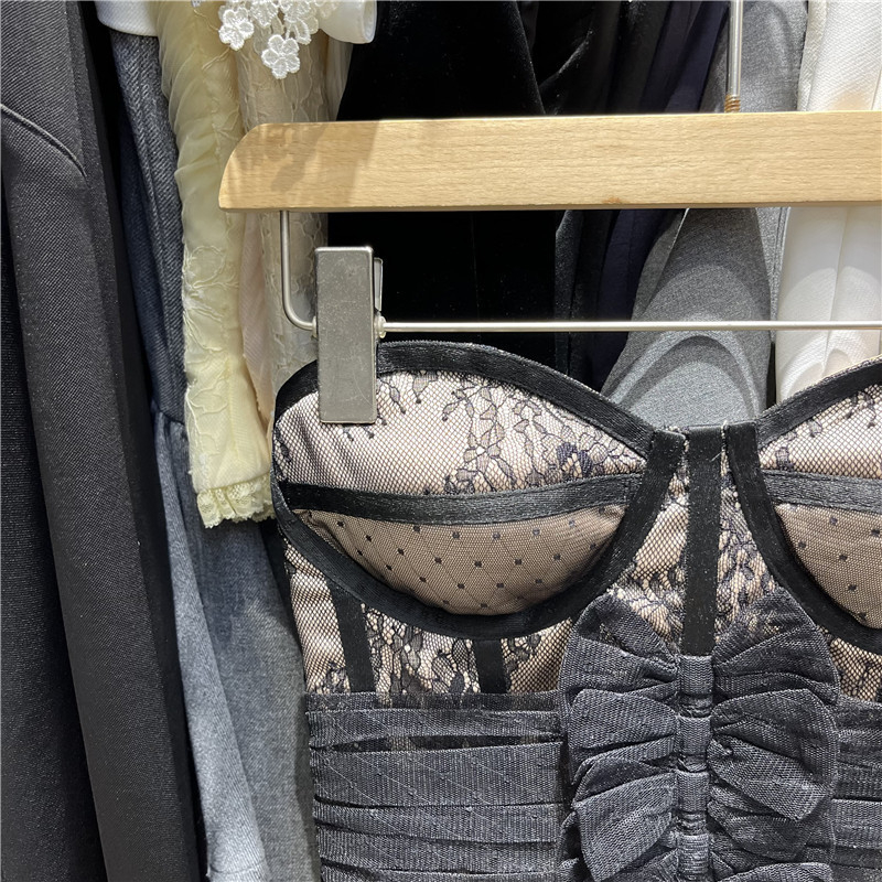 Ženski top bez naramenica od čipke i mreže, seksi stil, uski kroj, poliesterna smjesa 30–50%, mikroelastičnost, odvojive naramenice
