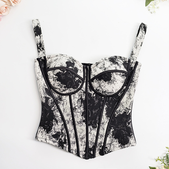 Френски жакардов корсет-бра с рибена кост и оформящ топ, с подвижни двойни презрамки — дишаща, повдигаща, формоваща тялото