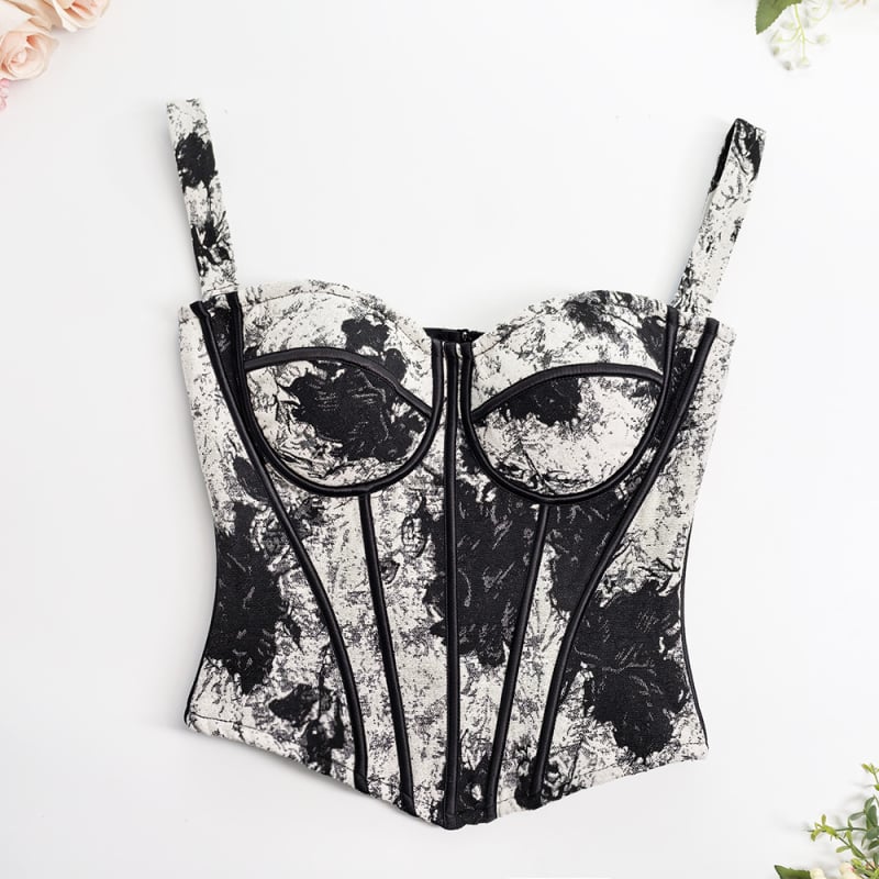 Френски жакардов корсет-бра с рибена кост и оформящ топ, с подвижни двойни презрамки — дишаща, повдигаща, формоваща тялото