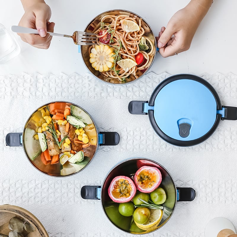 Кръгла неръждаема стомана изолирана кутия за обяд, многослойна (1-4 слоя), капацитет 501-800ml / 1-2L / 2.1-3L