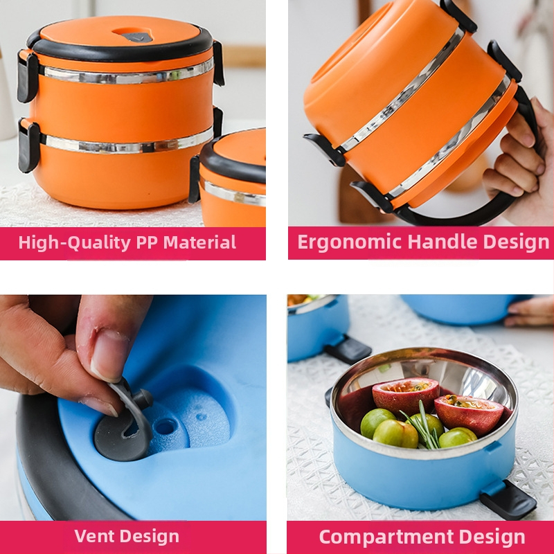 Кръгла неръждаема стомана изолирана кутия за обяд, многослойна (1-4 слоя), капацитет 501-800ml / 1-2L / 2.1-3L