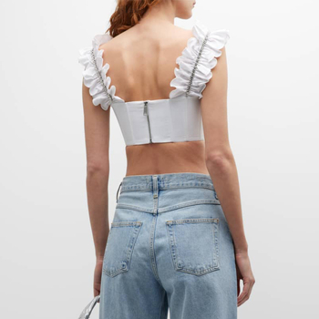 Camisole top s neodvojivim trakama - uski kroj, ultra kratka duljina ≤40 cm, uzorak Booking drill, poliester 80–90%, ljeto 2023