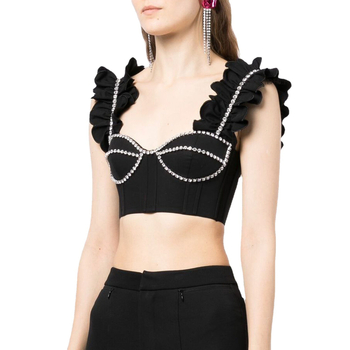 Camisole top s neodvojivim trakama - uski kroj, ultra kratka duljina ≤40 cm, uzorak Booking drill, poliester 80–90%, ljeto 2023