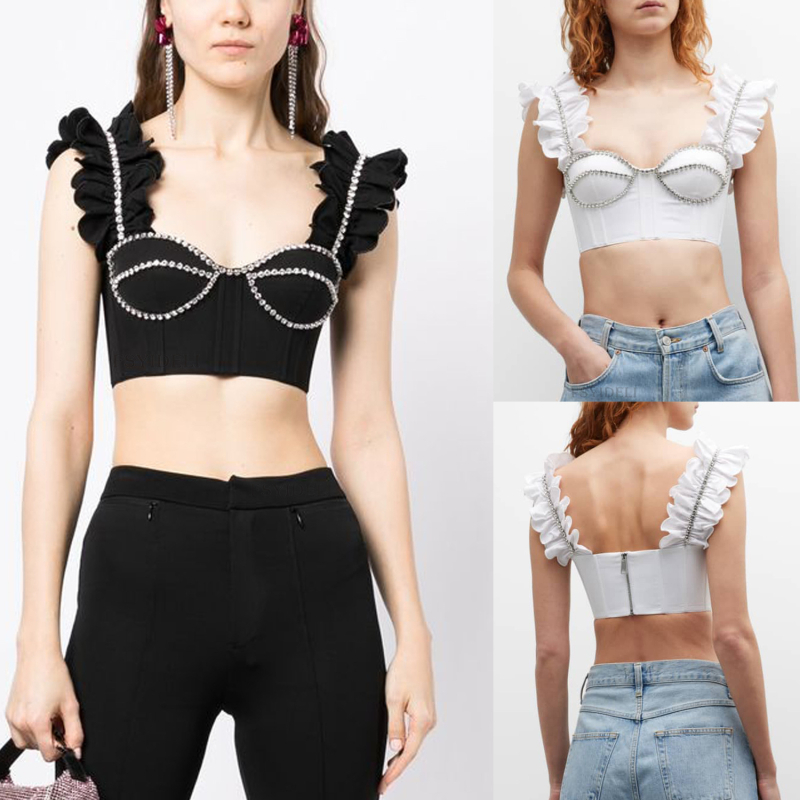 Camisole top s neodvojivim trakama - uski kroj, ultra kratka duljina ≤40 cm, uzorak Booking drill, poliester 80–90%, ljeto 2023