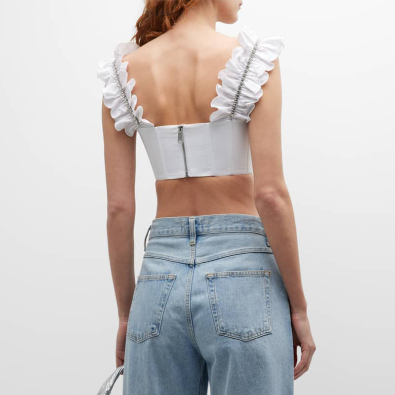 Camisole top s neodvojivim trakama - uski kroj, ultra kratka duljina ≤40 cm, uzorak Booking drill, poliester 80–90%, ljeto 2023