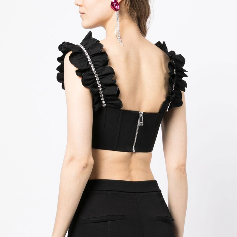 Camisole top s neodvojivim trakama - uski kroj, ultra kratka duljina ≤40 cm, uzorak Booking drill, poliester 80–90%, ljeto 2023