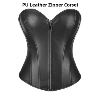 PU kožený korzet so zipsom, štíhla silueta, rybacia kosť, bez ramienok, na nočné kluby a výkony