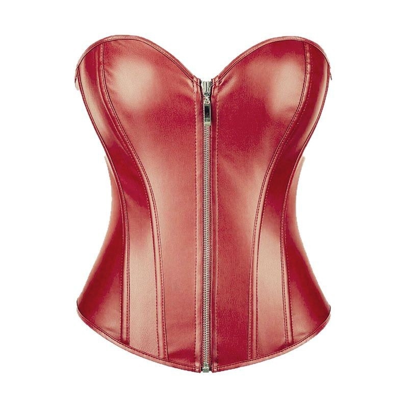 PU кожен корсет с цип, тънък силует, рибешки кости, без презрамки, за нощен клуб и сценично изпълнение