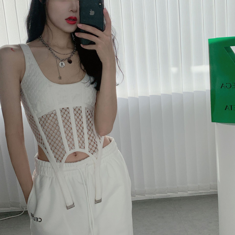 WIN Čipkasti korzet-tank top, uski kroj, kratka duljina, jednostavan uzorak, fiksne naramenice, poliester >95%
