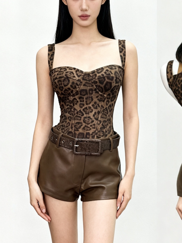 Leopard uzorak od spandexa tube top camisole, kratki kroj, ljeto 2025