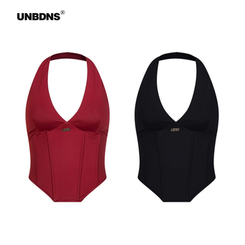 Halter top – street style, uski kroj, najlon, tekstni otisak