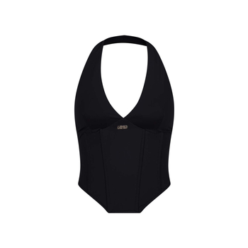 Halter top – street style, uski kroj, najlon, tekstni otisak