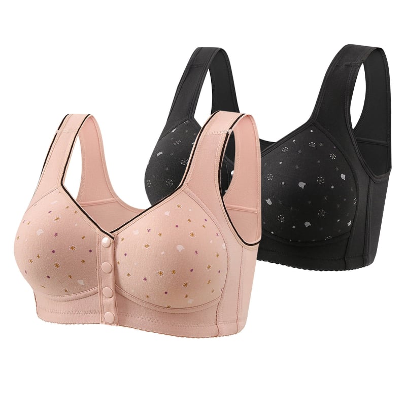 Бюстгальтер с предно закопчаване, безжични чашки, пълна чашка, тънко формовани чашки, нейлонова материя, фиксирани двойни презрамки