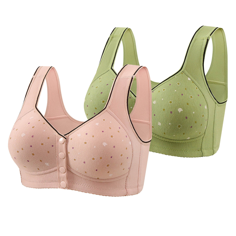 Бюстгальтер с предно закопчаване, безжични чашки, пълна чашка, тънко формовани чашки, нейлонова материя, фиксирани двойни презрамки