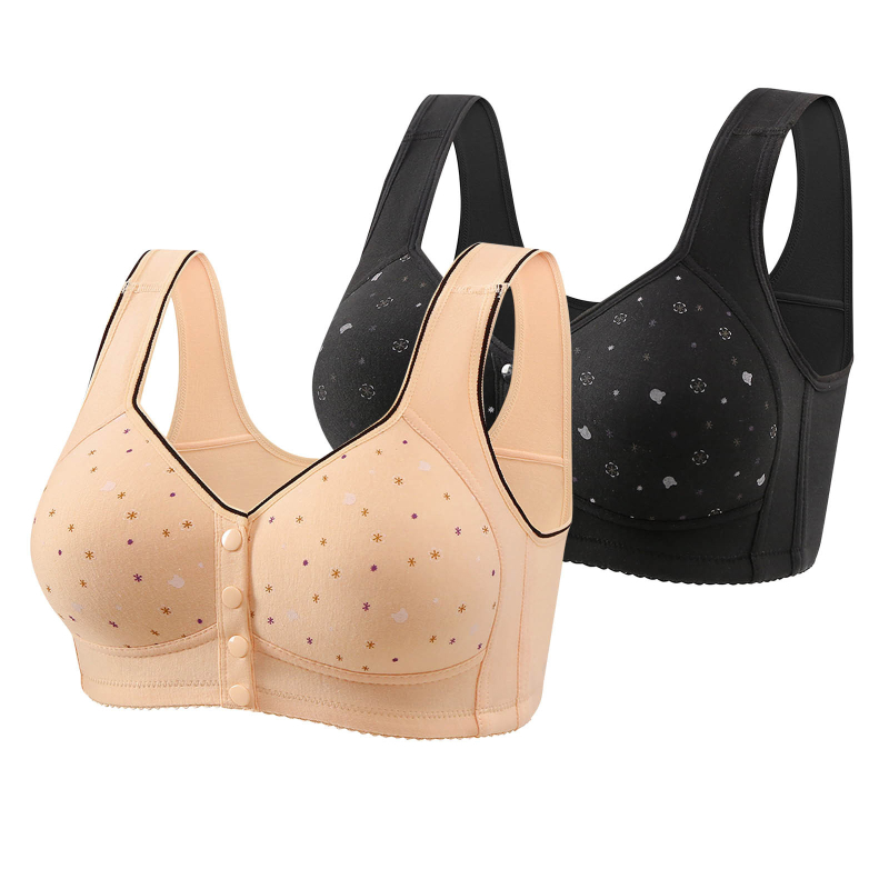 Бюстгальтер с предно закопчаване, безжични чашки, пълна чашка, тънко формовани чашки, нейлонова материя, фиксирани двойни презрамки