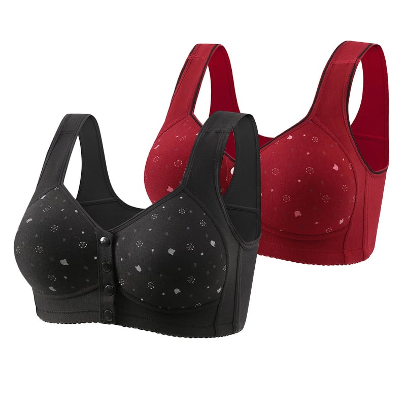 Бюстгальтер с предно закопчаване, безжични чашки, пълна чашка, тънко формовани чашки, нейлонова материя, фиксирани двойни презрамки