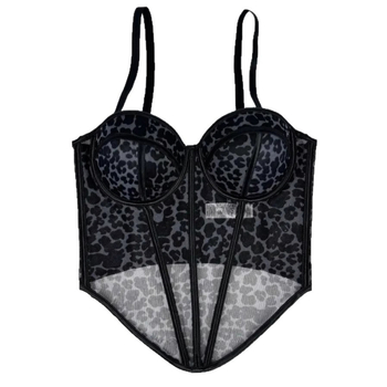 Leopárd mintás poliészter csőtop hálós panelokkal, korzett boning betétekkel a hátsó formázáshoz
