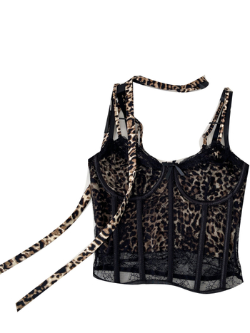 Halter top s leopard printom, s odvojivim naramenicama, A-oblik kroja, poliester, proljeće 2025