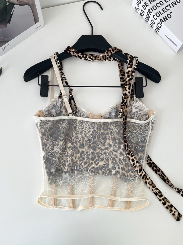 Halter top s leopard printom, s odvojivim naramenicama, A-oblik kroja, poliester, proljeće 2025