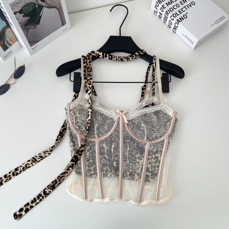 Halter top s leopard printom, s odvojivim naramenicama, A-oblik kroja, poliester, proljeće 2025