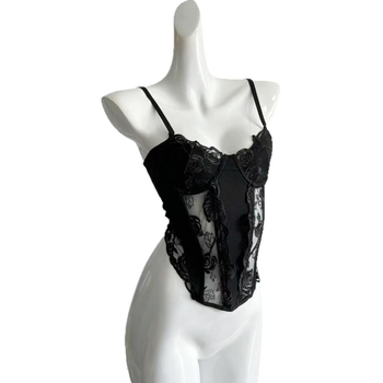 Потник от найлон с 3D флорална дантелена бродерия, кръгло деколте, тънък плат, за всички сезони, код 2911