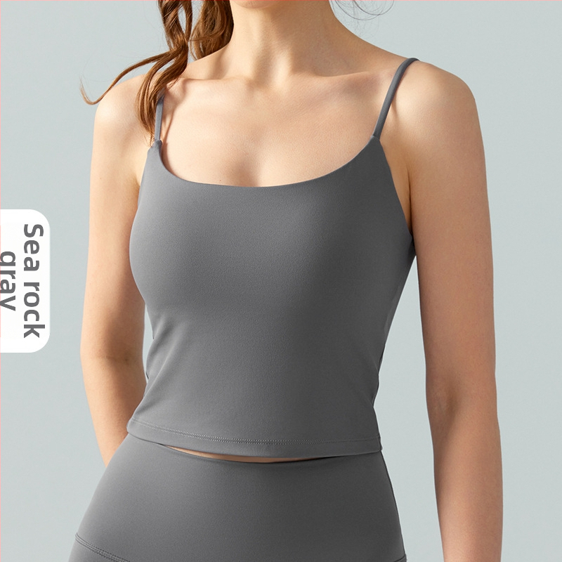 Женски потник за йога с подплънки за гърдите, дишащ, тясно прилепващ, 80% найлон, 20% спандекс
