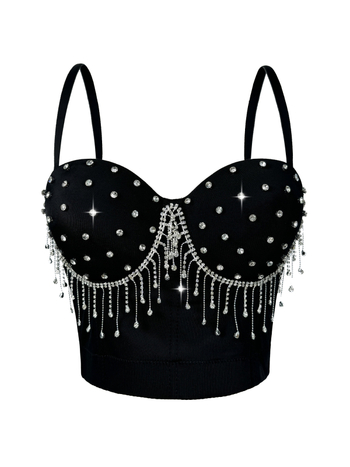 Camisole top s resicama i perlicama, sling stil, uski kroj, poliester, duljina ≤40 cm, odvojive naramenice