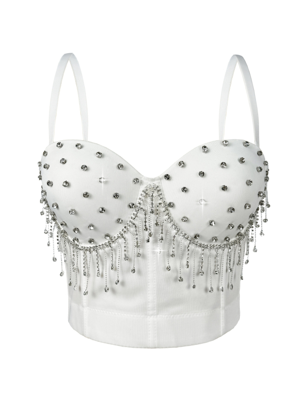 Camisole top s resicama i perlicama, sling stil, uski kroj, poliester, duljina ≤40 cm, odvojive naramenice