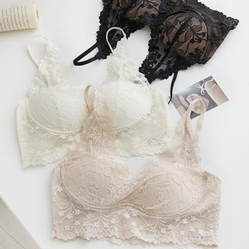 Дантелено бельо във френски стил за жени, V-образно деколте, чашка 3/4, тънко формовани чашки, найлонова материя