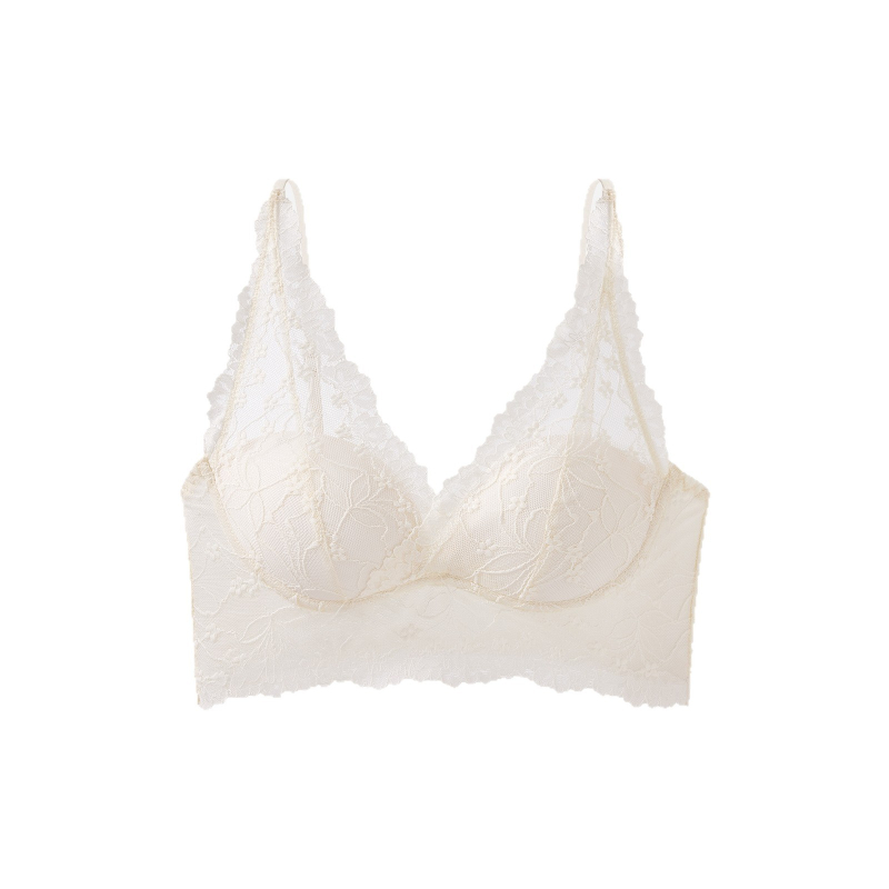Дантелено бельо във френски стил за жени, V-образно деколте, чашка 3/4, тънко формовани чашки, найлонова материя