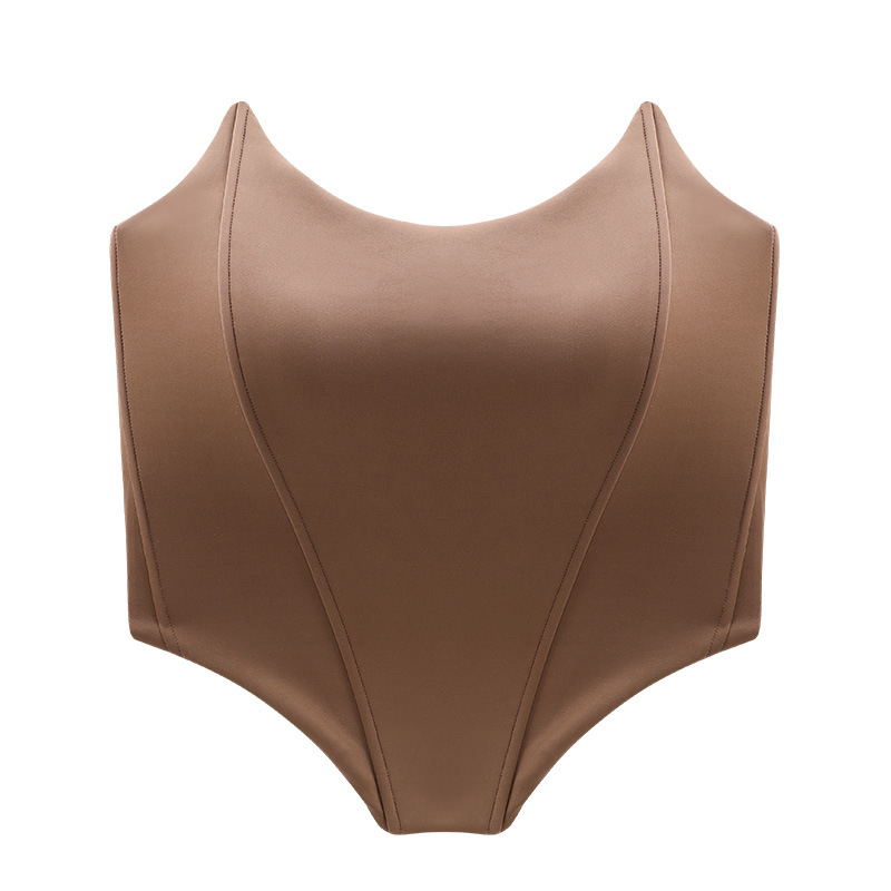 Без презрамки топ с рибена кост и вградени подплънки за бюста, нейлонов плат, тънки чашки, 7-щипково закопчаване, повдигане и оформяне на тялото, лятно издание 2025