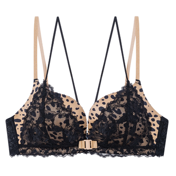 6081 Seksi čipkasti grudnjak s leopard uzorkom i prednjim zatvaračem, bežični push-up set grudnjaka, francuski stil