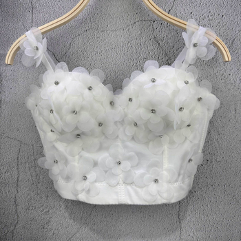 Jy7753 Top Camisolă cu bretele în stil sling, model 3D, lungime ultra scurtă, țesătură din bumbac-poliester (Spring 2025)