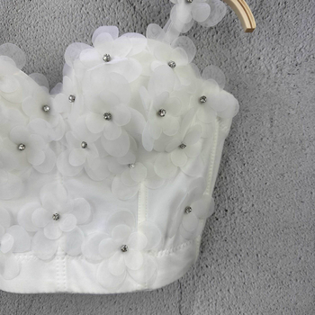 Jy7753 Top Camisolă cu bretele în stil sling, model 3D, lungime ultra scurtă, țesătură din bumbac-poliester (Spring 2025)