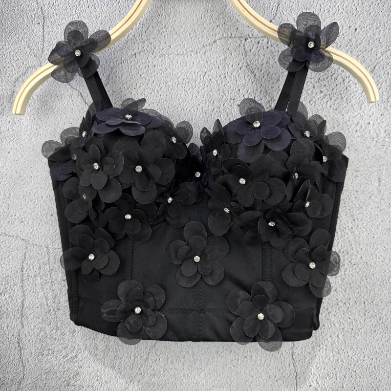 Jy7753 Top Camisolă cu bretele în stil sling, model 3D, lungime ultra scurtă, țesătură din bumbac-poliester (Spring 2025)