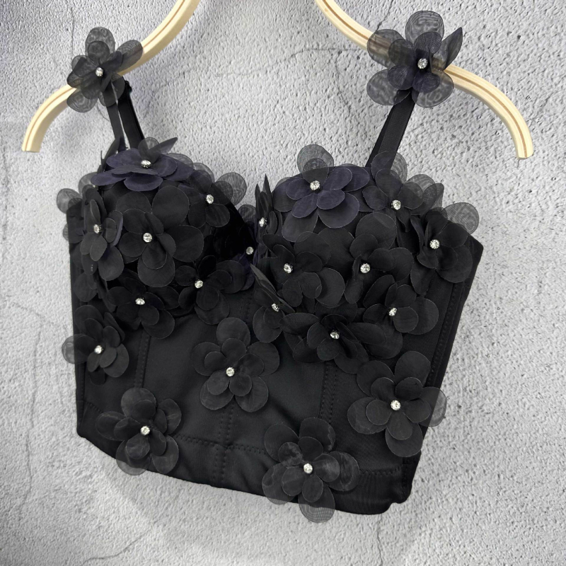 Jy7753 Top Camisolă cu bretele în stil sling, model 3D, lungime ultra scurtă, țesătură din bumbac-poliester (Spring 2025)