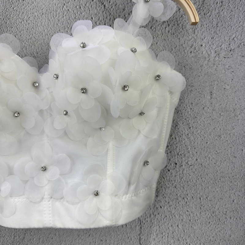 Jy7753 Top Camisolă cu bretele în stil sling, model 3D, lungime ultra scurtă, țesătură din bumbac-poliester (Spring 2025)