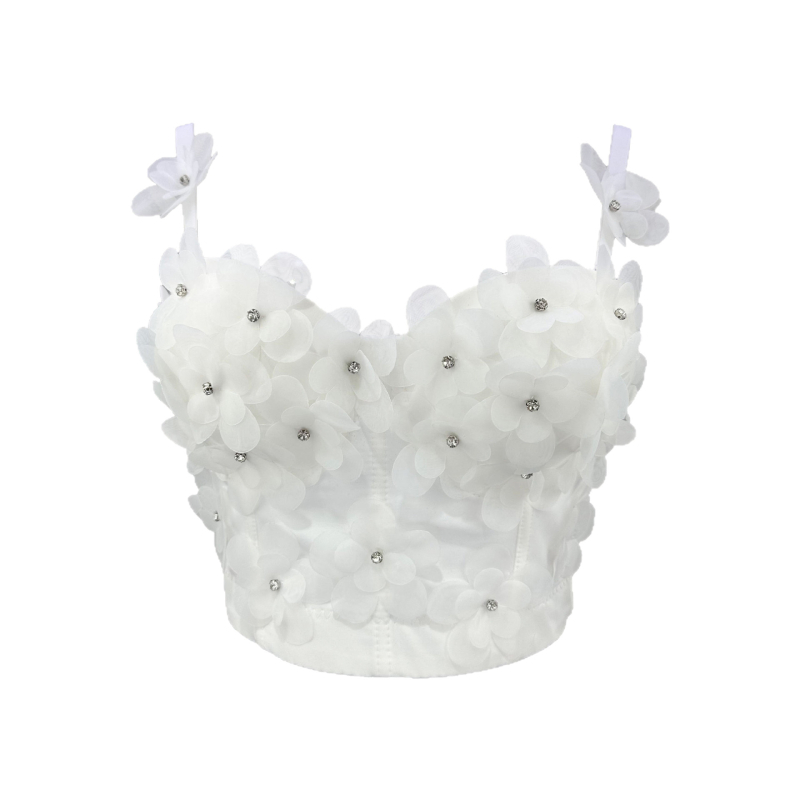 Jy7753 Top Camisolă cu bretele în stil sling, model 3D, lungime ultra scurtă, țesătură din bumbac-poliester (Spring 2025)