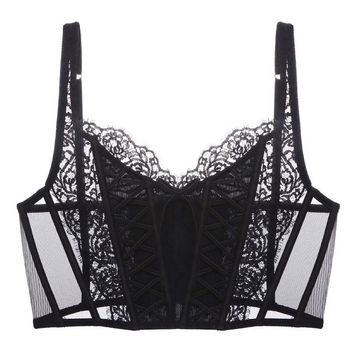 Френски стил дамски сутиен с тънка мрежеста дантела, ултра тънки чашки, чашка 3/4, дишащ, Push-Up ефект, странично подпомагане