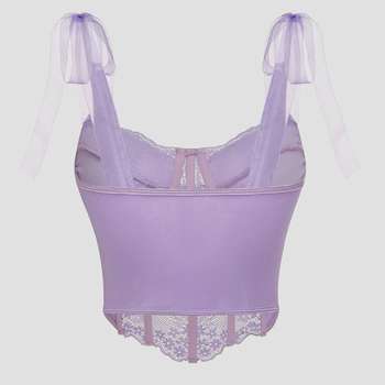 Ženski kratki čipkasti top s cvjetnim uzorkom i uzorkom riblje kosti, vezanje na špagu, uski kroj (Materijal: Čipka; Glavni materijal: Poliester 90–95%; Sekundarni materijal: Spandex <30%; Uzorak: Cvjetni; Stil: Lace-Up)