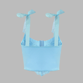 Ženski kratki čipkasti top s cvjetnim uzorkom i uzorkom riblje kosti, vezanje na špagu, uski kroj (Materijal: Čipka; Glavni materijal: Poliester 90–95%; Sekundarni materijal: Spandex <30%; Uzorak: Cvjetni; Stil: Lace-Up)