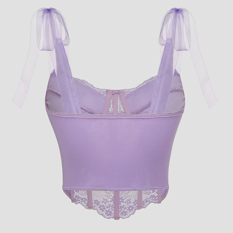 Ženski kratki čipkasti top s cvjetnim uzorkom i uzorkom riblje kosti, vezanje na špagu, uski kroj (Materijal: Čipka; Glavni materijal: Poliester 90–95%; Sekundarni materijal: Spandex <30%; Uzorak: Cvjetni; Stil: Lace-Up)