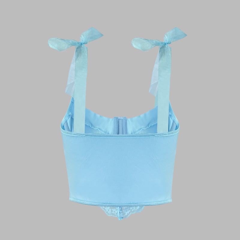 Ženski kratki čipkasti top s cvjetnim uzorkom i uzorkom riblje kosti, vezanje na špagu, uski kroj (Materijal: Čipka; Glavni materijal: Poliester 90–95%; Sekundarni materijal: Spandex <30%; Uzorak: Cvjetni; Stil: Lace-Up)