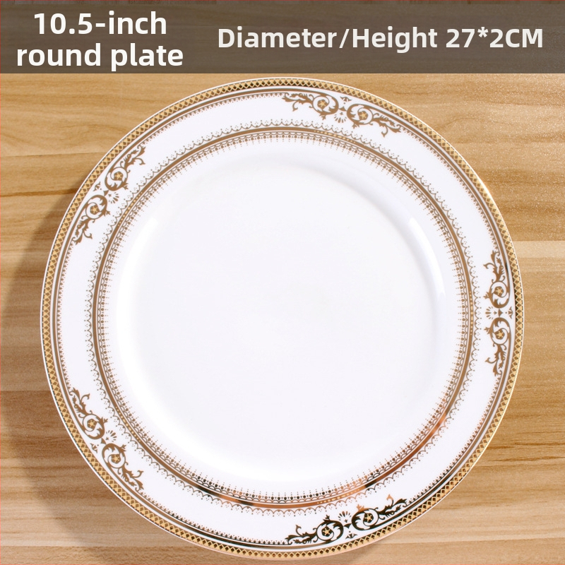 Porcelanski servis za jelo — trodjelni set: misa i dvije tanjure, okrugli oblik, prugasti uzorak, lagani luksuzni stil, otporno na mikrovalnu